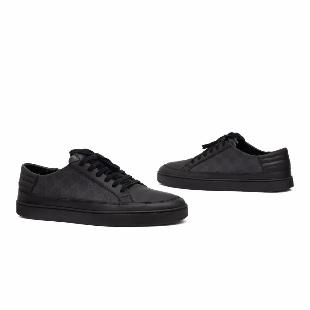 Gucci Black GG Monogram Supreme Canvas and Leather Low Top Sneakers US:11